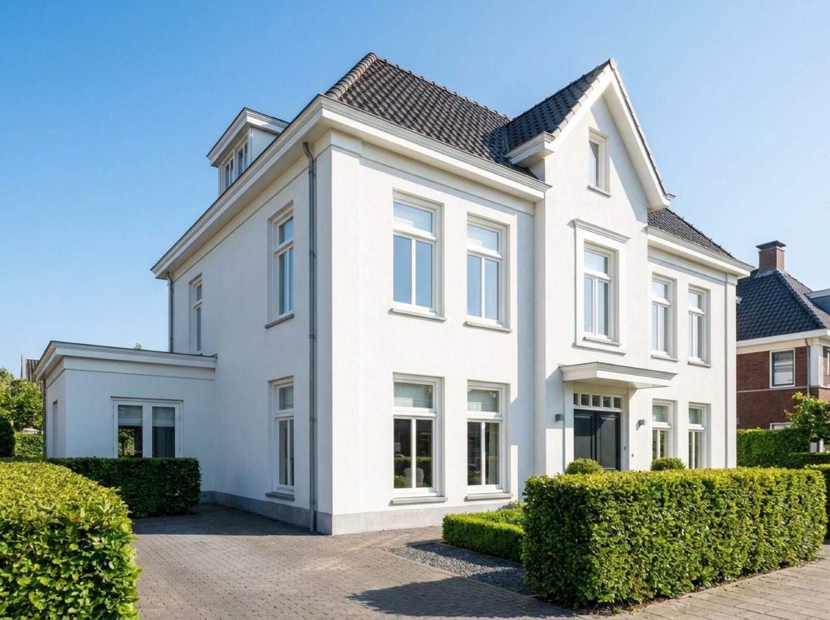 Gereinigde witte gevel